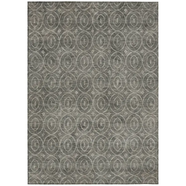 5' X 8' Pewter Geometric Washable Indoor Outdoor Area Rug