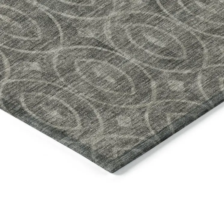 5' X 8' Pewter Geometric Washable Indoor Outdoor Area Rug