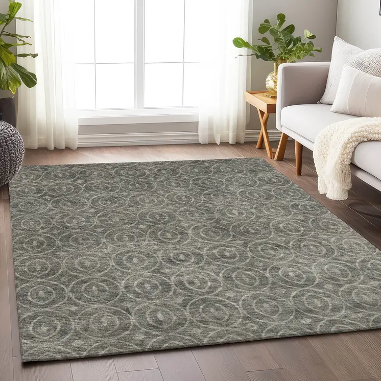 5' X 8' Pewter Geometric Washable Indoor Outdoor Area Rug