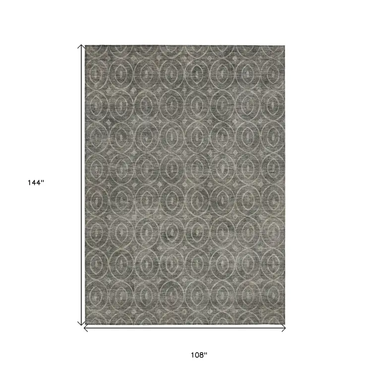 9' X 12' Pewter Geometric Washable Indoor Outdoor Area Rug