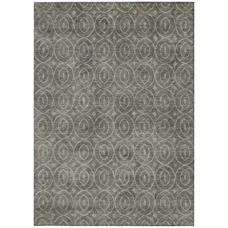 9' X 12' Pewter Geometric Washable Indoor Outdoor Area Rug