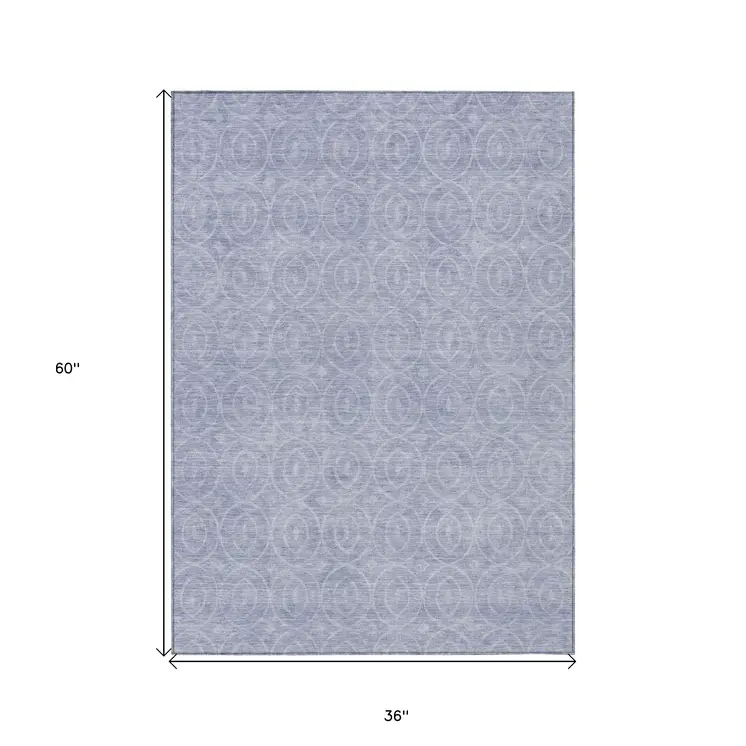 3' X 5' Sky Blue Geometric Washable Indoor Outdoor Area Rug
