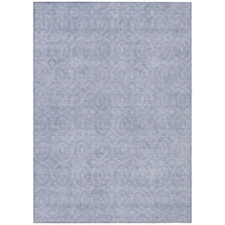 5' X 8' Sky Blue Geometric Washable Indoor Outdoor Area Rug