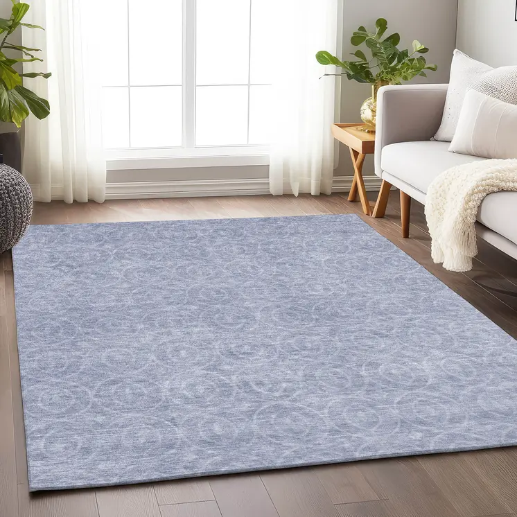 5' X 8' Sky Blue Geometric Washable Indoor Outdoor Area Rug