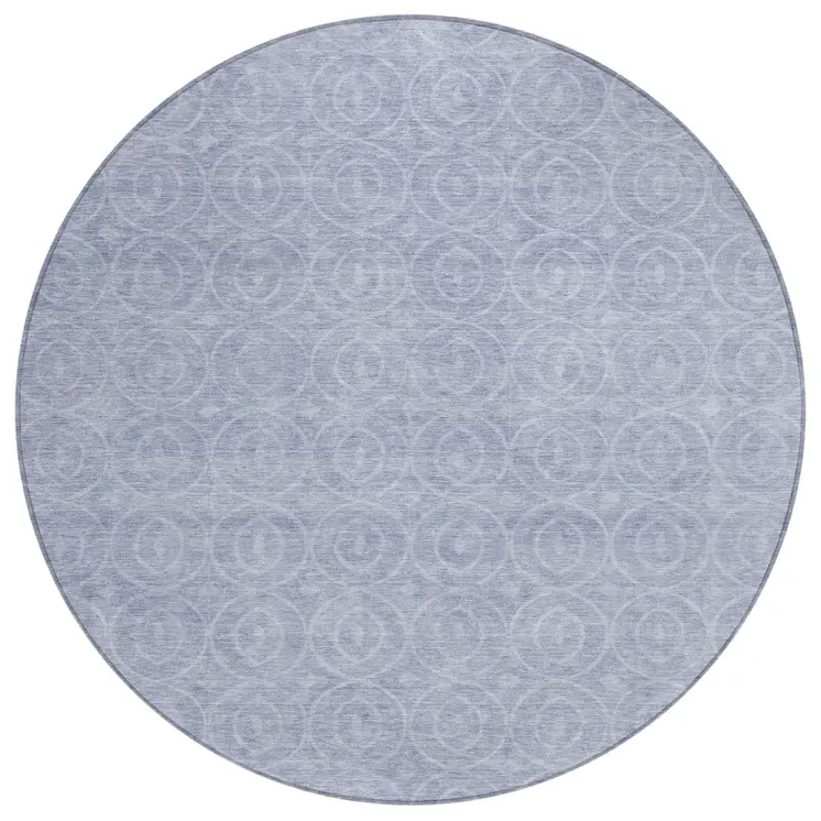 8' Sky Blue Round Geometric Washable Indoor Outdoor Area Rug