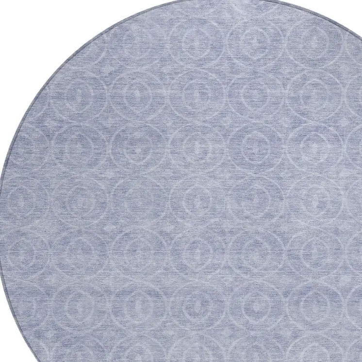 8' Sky Blue Round Geometric Washable Indoor Outdoor Area Rug
