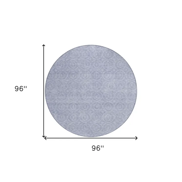 8' Sky Blue Round Geometric Washable Indoor Outdoor Area Rug