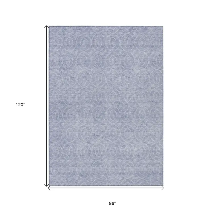 8' X 10' Sky Blue Geometric Washable Indoor Outdoor Area Rug