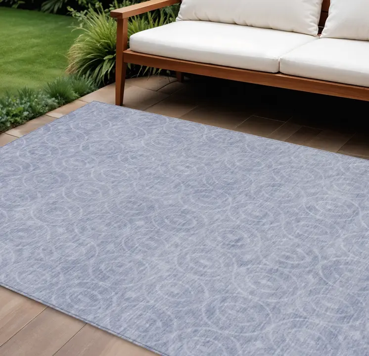 8' X 10' Sky Blue Geometric Washable Indoor Outdoor Area Rug