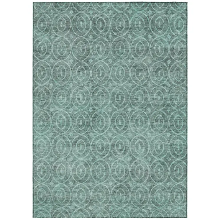 5' X 8' Teal Blue Geometric Washable Indoor Outdoor Area Rug