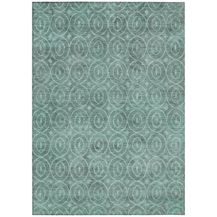 5' X 8' Teal Blue Geometric Washable Indoor Outdoor Area Rug
