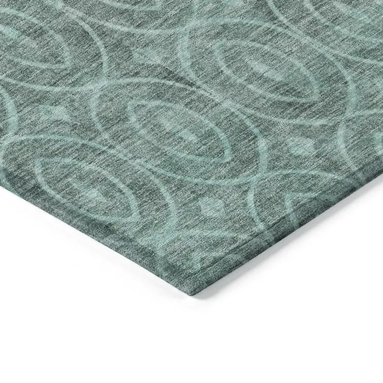 5' X 8' Teal Blue Geometric Washable Indoor Outdoor Area Rug