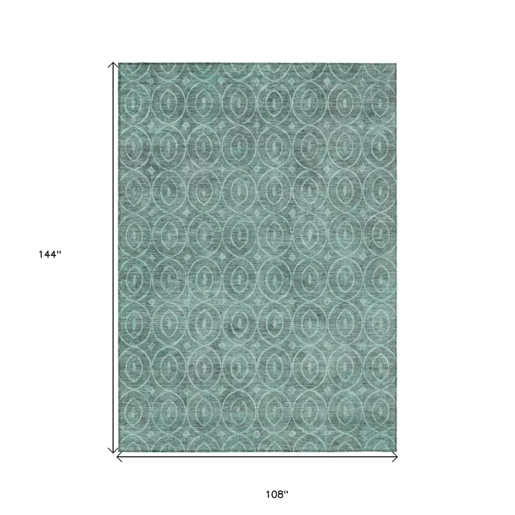 9' X 12' Teal Blue Geometric Washable Indoor Outdoor Area Rug
