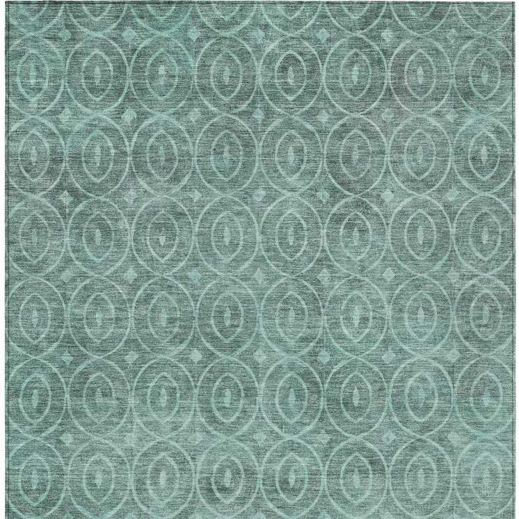 10' X 14' Teal Blue Geometric Washable Indoor Outdoor Area Rug