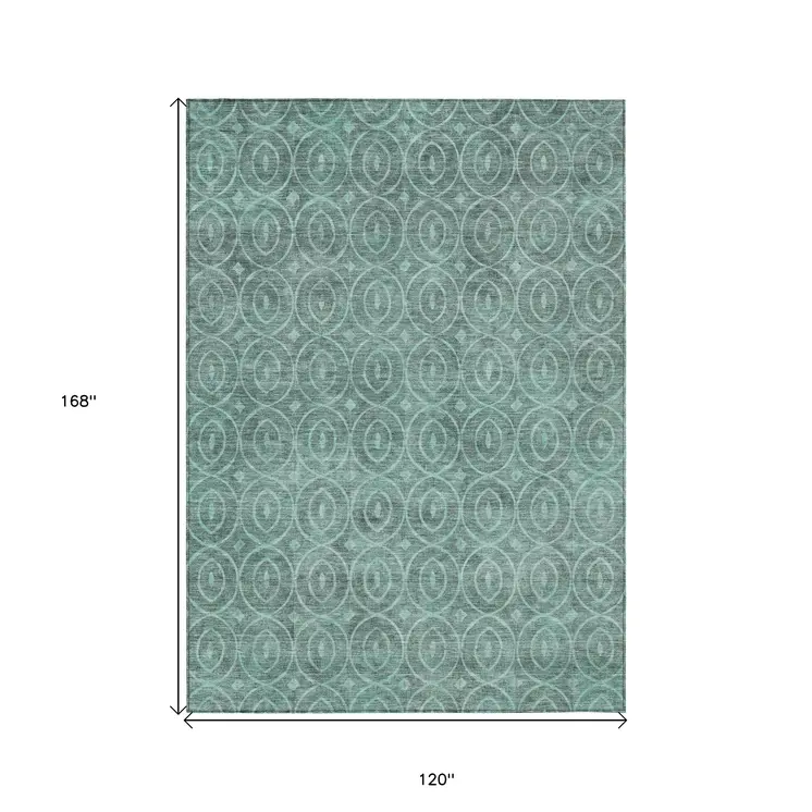 10' X 14' Teal Blue Geometric Washable Indoor Outdoor Area Rug
