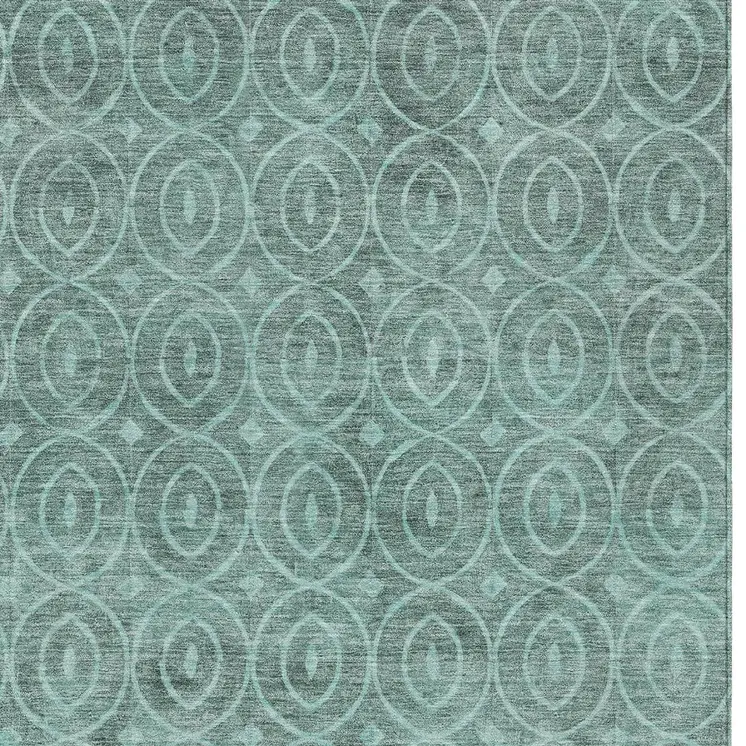 10' X 14' Teal Blue Geometric Washable Indoor Outdoor Area Rug