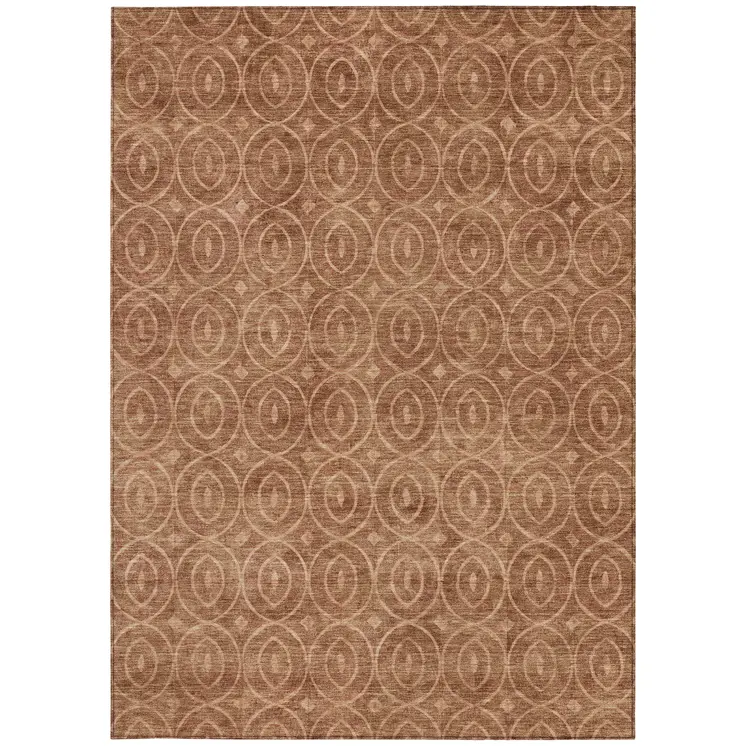 3' X 5' Terra Cotta Geometric Washable Indoor Outdoor Area Rug