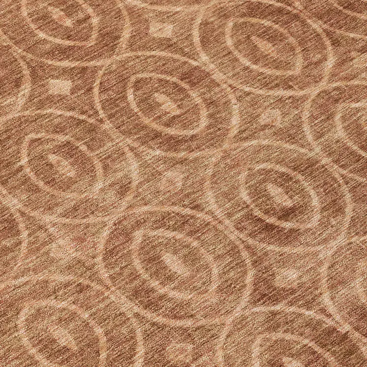 8' Terra Cotta Round Geometric Washable Indoor Outdoor Area Rug