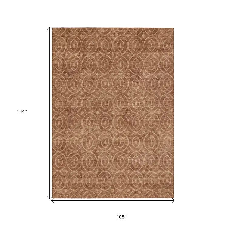 9' X 12' Terra Cotta Geometric Washable Indoor Outdoor Area Rug