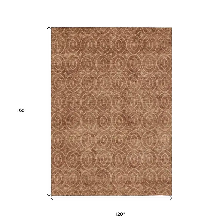 10' X 14' Terra Cotta Geometric Washable Indoor Outdoor Area Rug