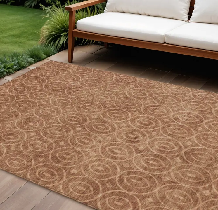 10' X 14' Terra Cotta Geometric Washable Indoor Outdoor Area Rug