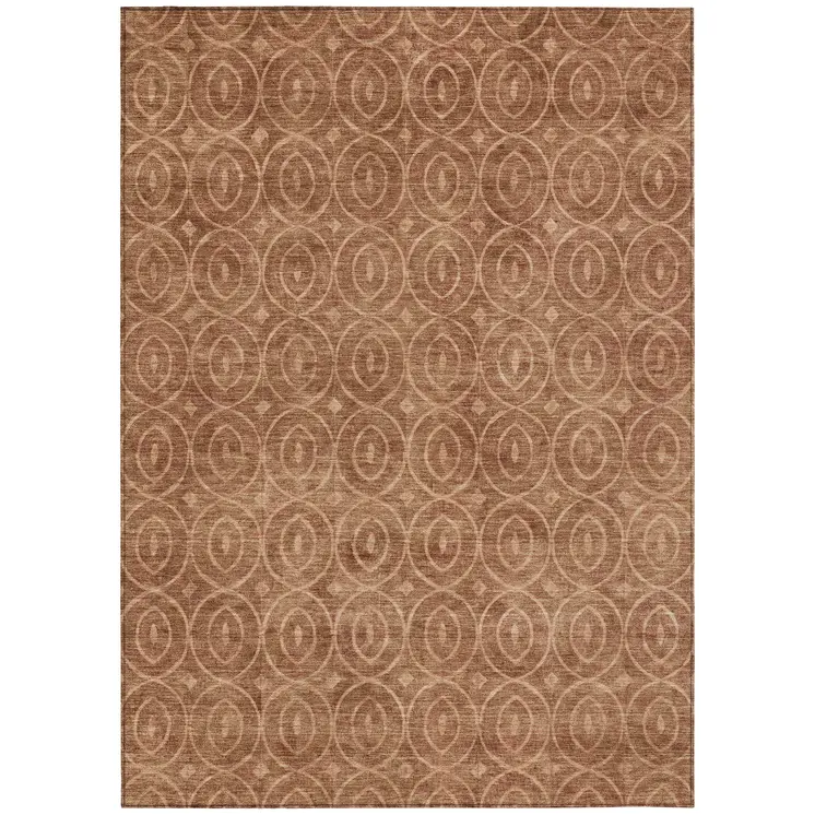 10' X 14' Terra Cotta Geometric Washable Indoor Outdoor Area Rug