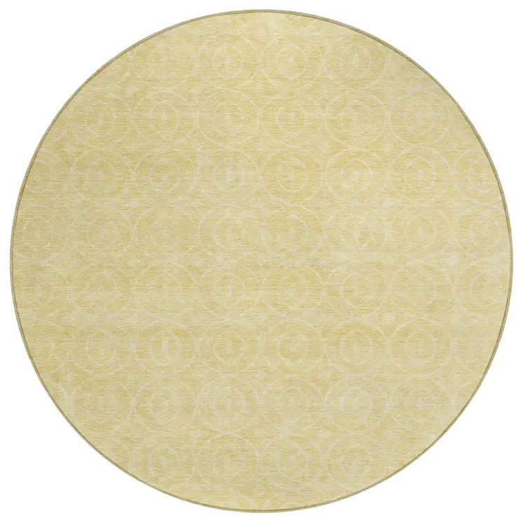 8' Wheat Round Geometric Washable Indoor Outdoor Area Rug