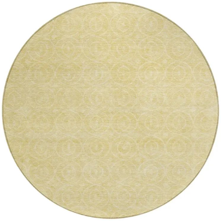 8' Wheat Round Geometric Washable Indoor Outdoor Area Rug