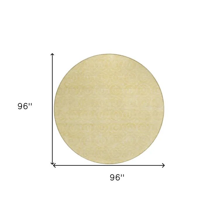 8' Wheat Round Geometric Washable Indoor Outdoor Area Rug