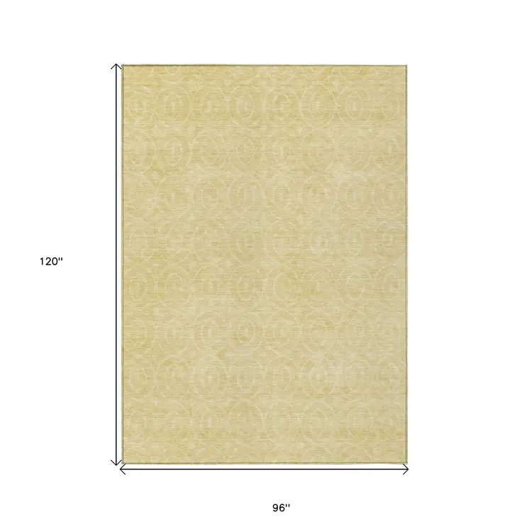 8' X 10' Wheat Geometric Washable Indoor Outdoor Area Rug