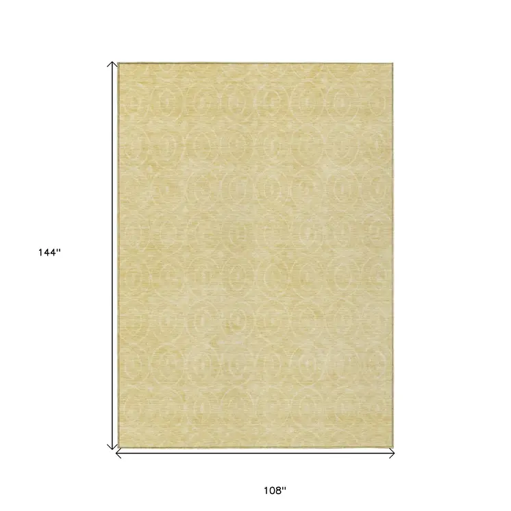 9' X 12' Wheat Geometric Washable Indoor Outdoor Area Rug