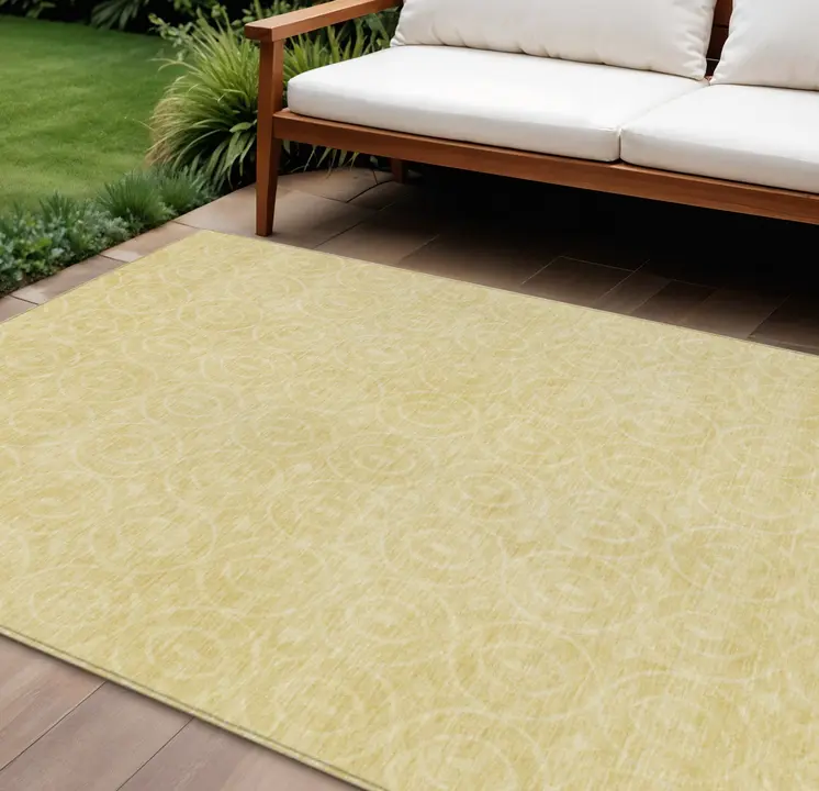 9' X 12' Wheat Geometric Washable Indoor Outdoor Area Rug