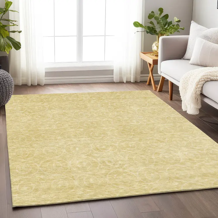 9' X 12' Wheat Geometric Washable Indoor Outdoor Area Rug