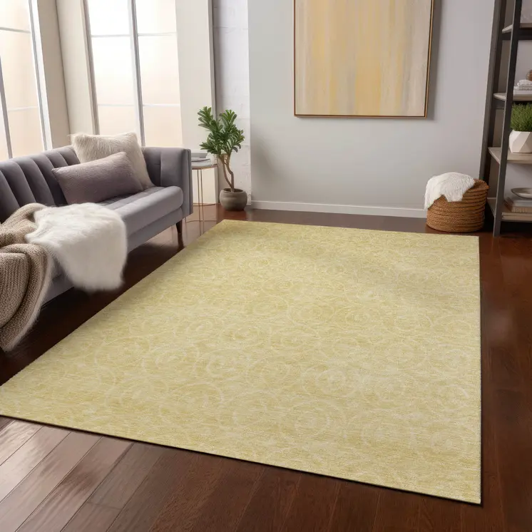 9' X 12' Wheat Geometric Washable Indoor Outdoor Area Rug
