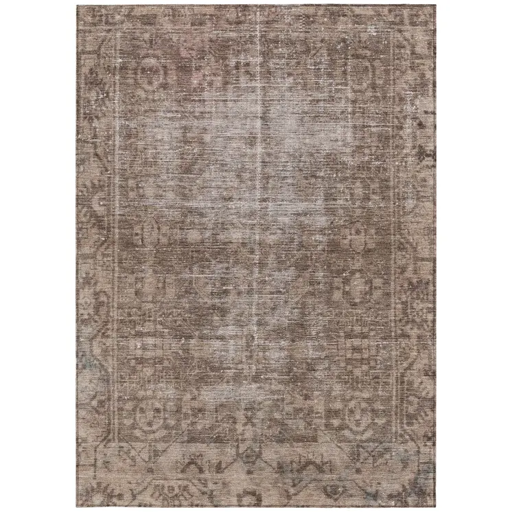5' X 8' Brown Oriental Washable Indoor Outdoor Area Rug
