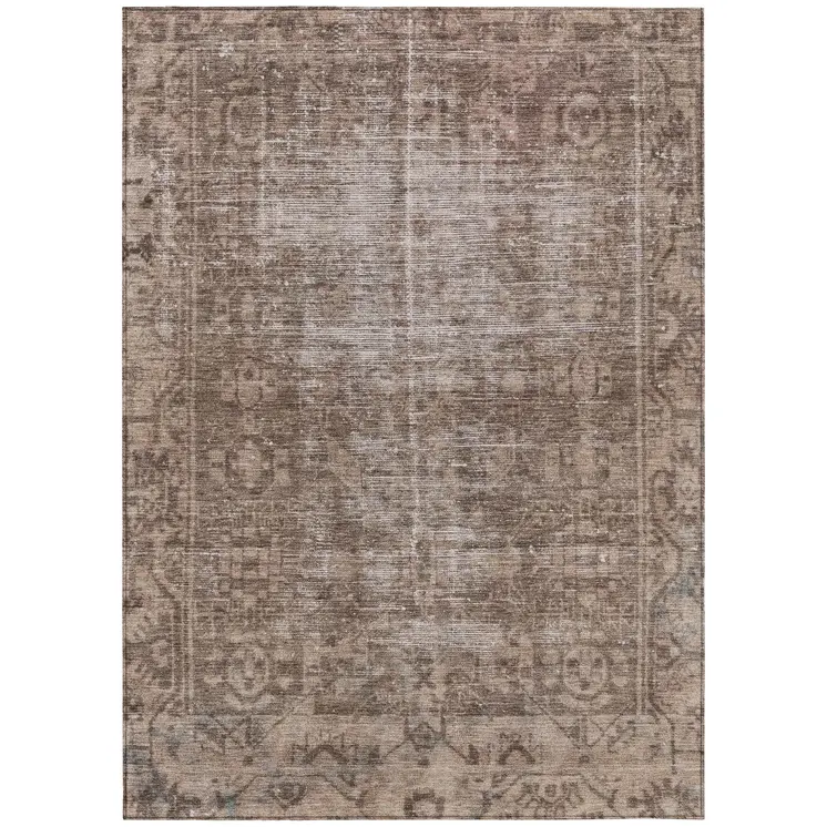 9' X 12' Brown Oriental Washable Indoor Outdoor Area Rug