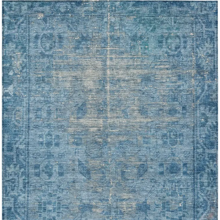 3' X 5' Blue Oriental Washable Indoor Outdoor Area Rug