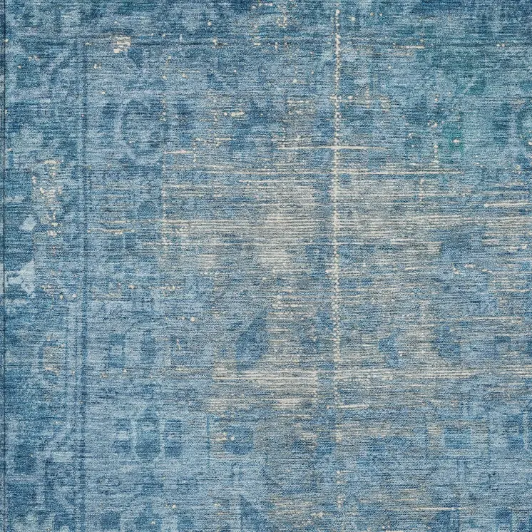 3' X 5' Blue Oriental Washable Indoor Outdoor Area Rug