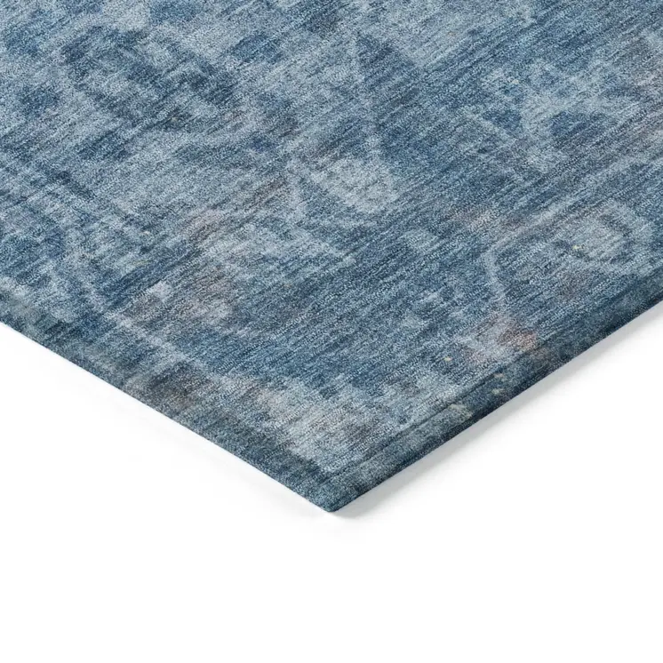 5' X 8' Blue Oriental Washable Indoor Outdoor Area Rug