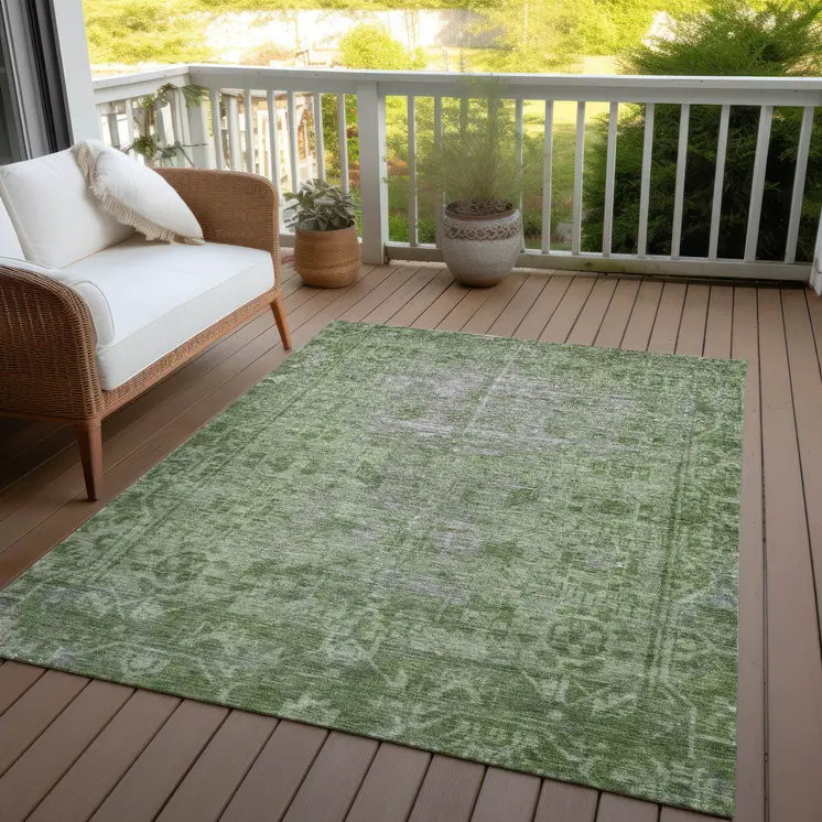 3' X 5' Fern Green Oriental Washable Indoor Outdoor Area Rug