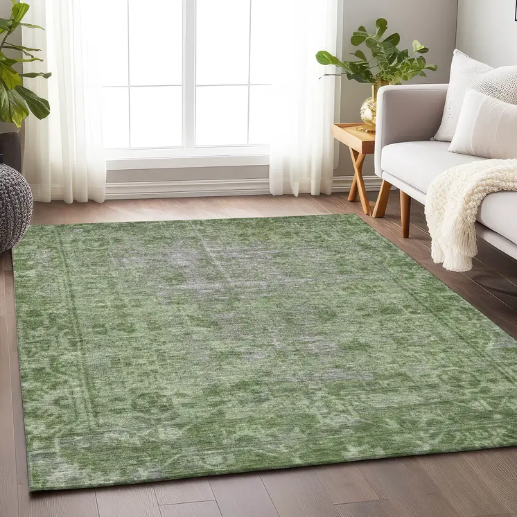 3' X 5' Fern Green Oriental Washable Indoor Outdoor Area Rug