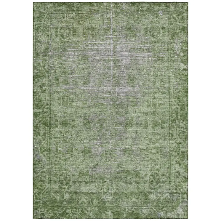 5' X 8' Fern Green Oriental Washable Indoor Outdoor Area Rug