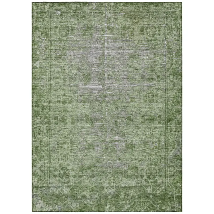 9' X 12' Fern Green Oriental Washable Indoor Outdoor Area Rug