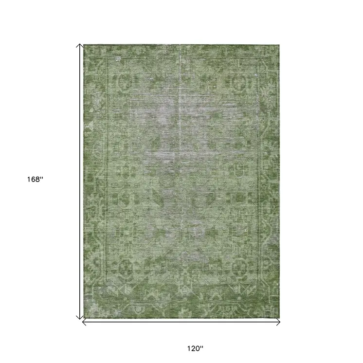 10' X 14' Fern Green Oriental Washable Indoor Outdoor Area Rug