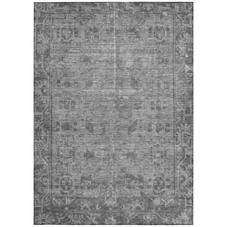 3' X 5' Gray Oriental Washable Indoor Outdoor Area Rug