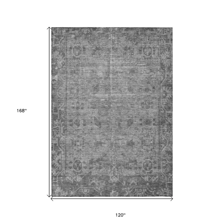 10' X 14' Gray Oriental Washable Indoor Outdoor Area Rug