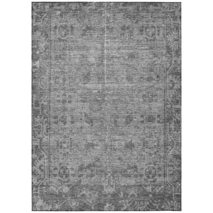 10' X 14' Gray Oriental Washable Indoor Outdoor Area Rug