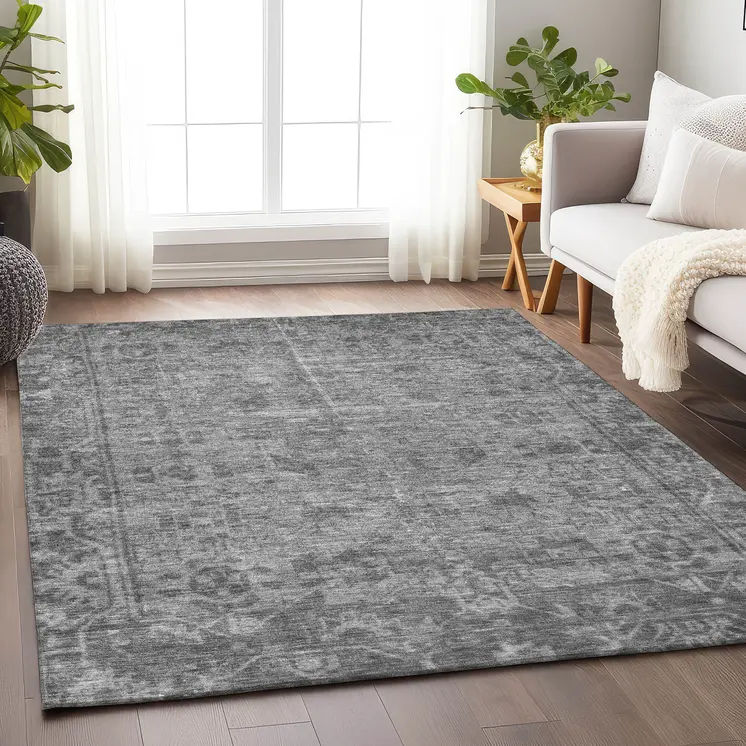 10' X 14' Gray Oriental Washable Indoor Outdoor Area Rug