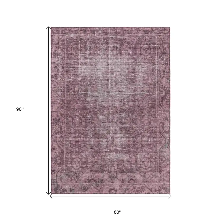 5' X 8' Merlot Oriental Washable Indoor Outdoor Area Rug
