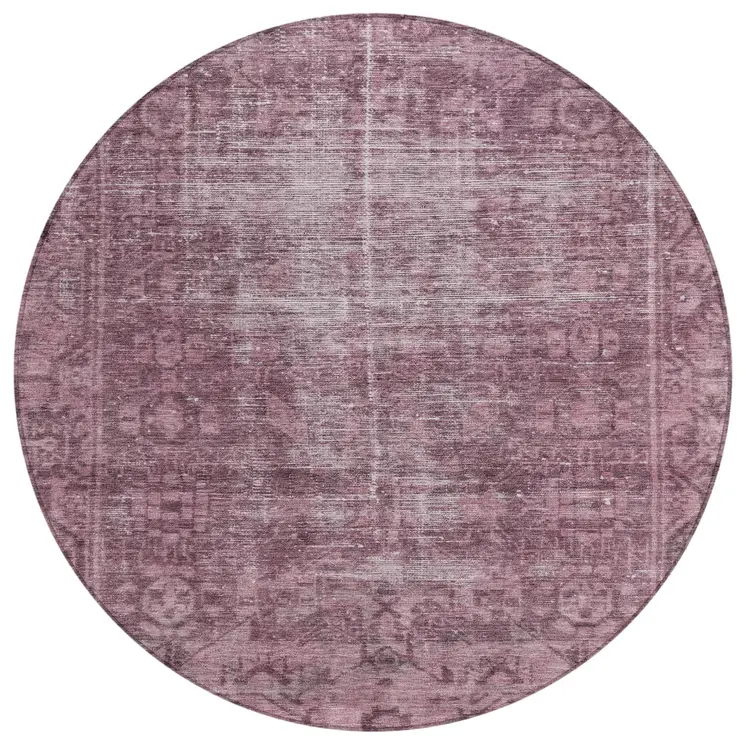 8' Merlot Round Oriental Washable Indoor Outdoor Area Rug